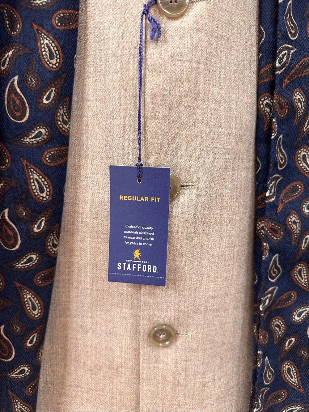 NWT Stafford Mens Sz XXL 100% Wool Oatmeal Beige Long Coat With Scarf $260